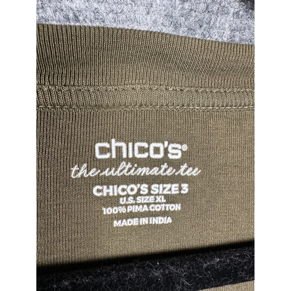 Chico's The Ultimate Tee Women XL Size 3 Green Pima‎ Cotton Pockets Long Sleeve - Picture 3 of 11